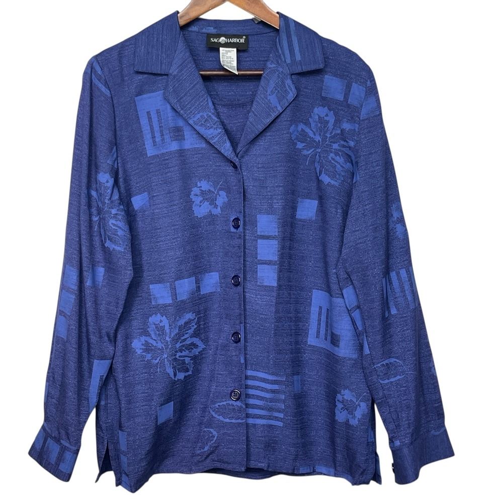 Sag Harbor Button Up Shirt Women‎ Size 12 Blue Floral 1-Piece with 2-Piece Look